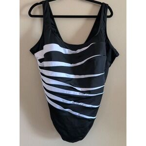 Great Lengts One Piece Swimsuit Womens Sz 24 Black White Stripe Ruched Control